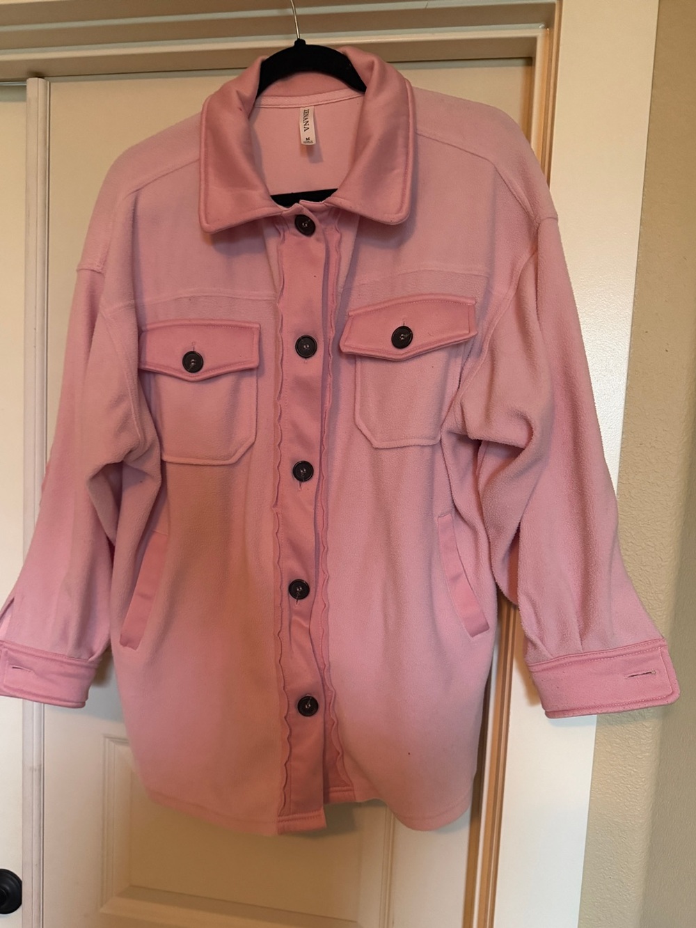 Zenana Outfitters Light Pink Button-Front fleece Jacket